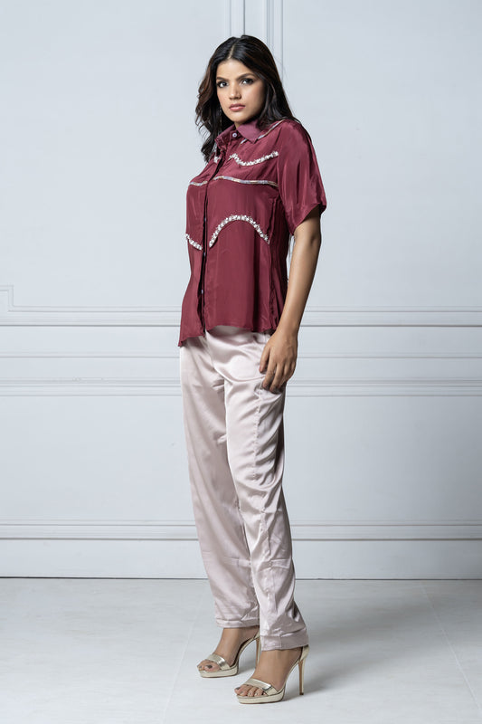 Maroon Criss-Cross Pant Set