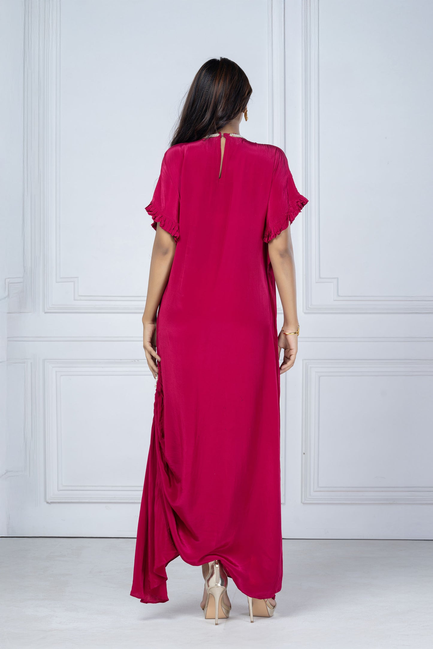 Dark Pink Crepe Crystal Necklace Tunic