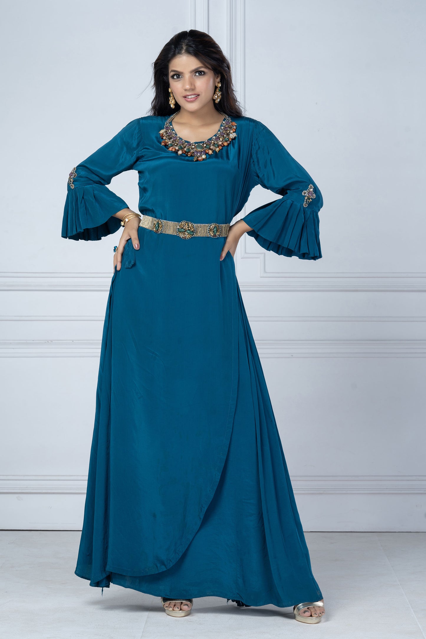 Teal blue crystal Necklace Tunic