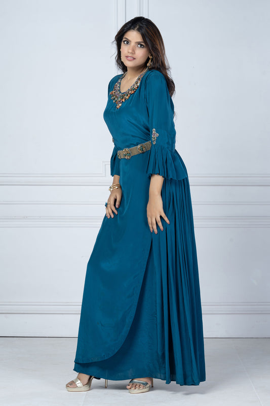 Teal blue crystal Necklace Tunic