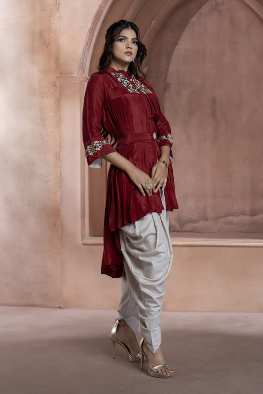 Maroon Indowestern Dhoti Set