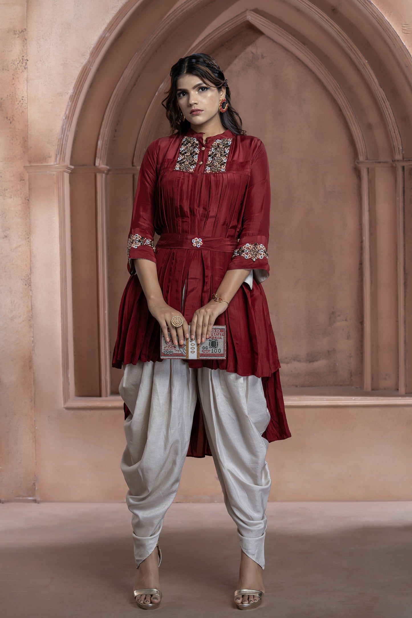 Maroon Indowestern Dhoti Set