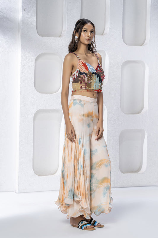 Multi colored Dola Silk 2-Piece Tye Dye Set