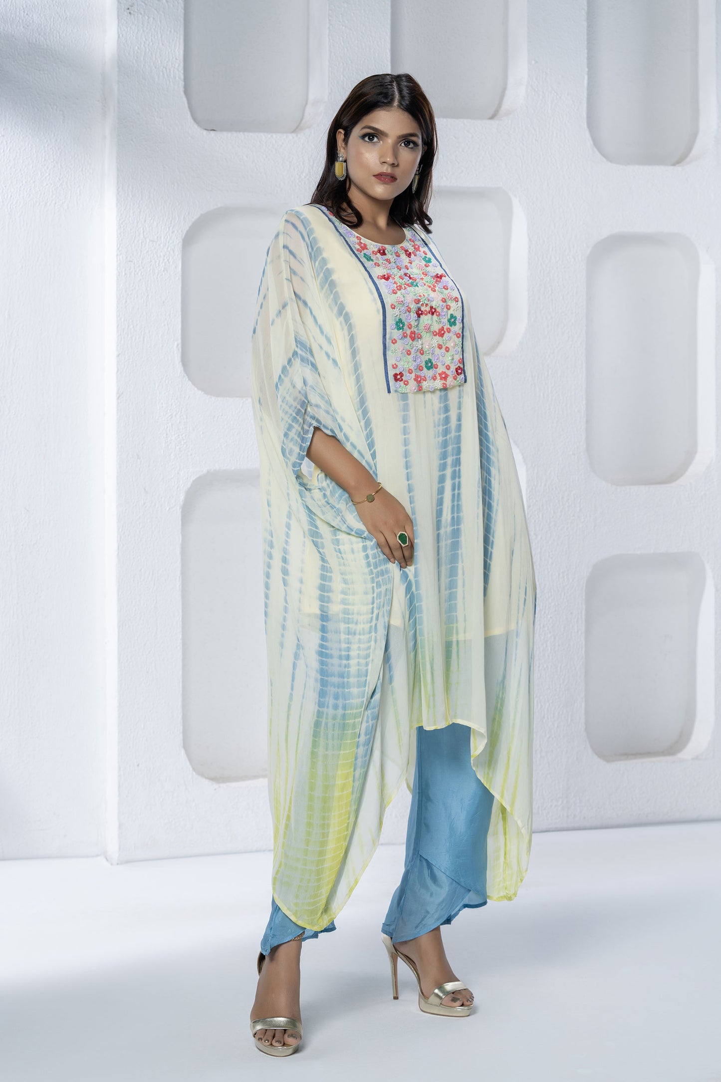 Yellow French knot Kaftaan Dress