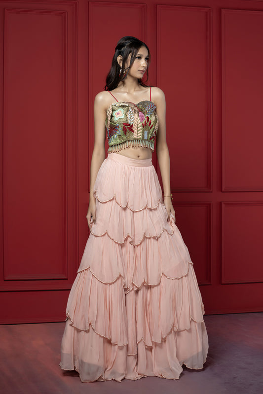 Peach Princess Thread work Viscose Skirt Set