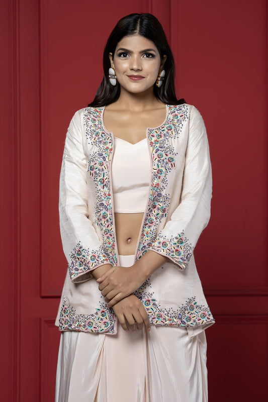 Pink Dola Silk Dhoti-Blazer Set