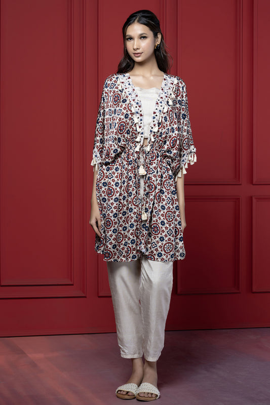 Ajrakh Satin White Printed Set