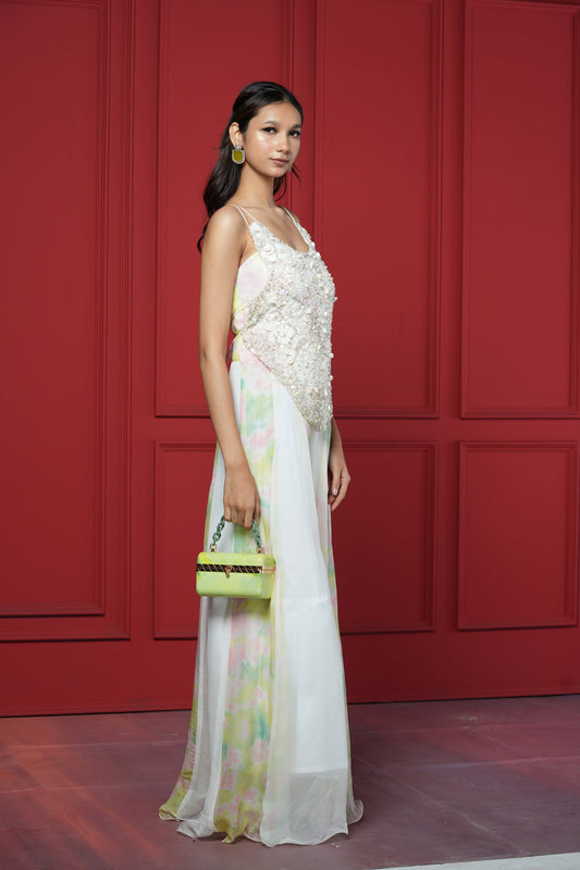 White Organza Mirror Work Jumpsuit