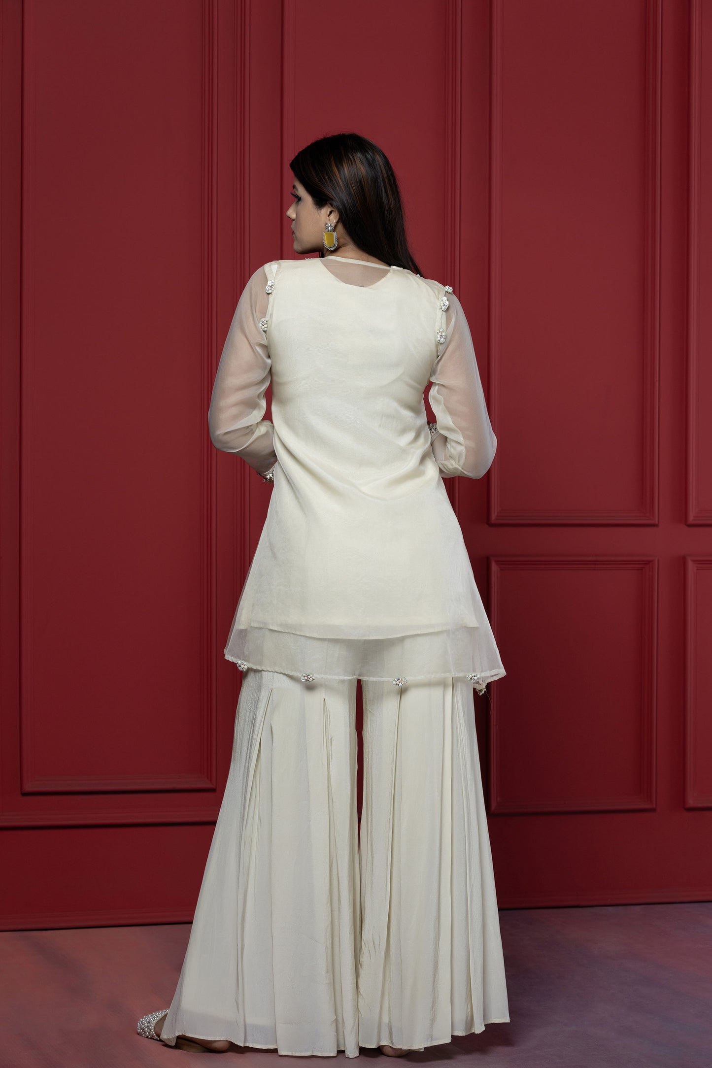 3 piece Light Yellow Palazzo Jacket Set