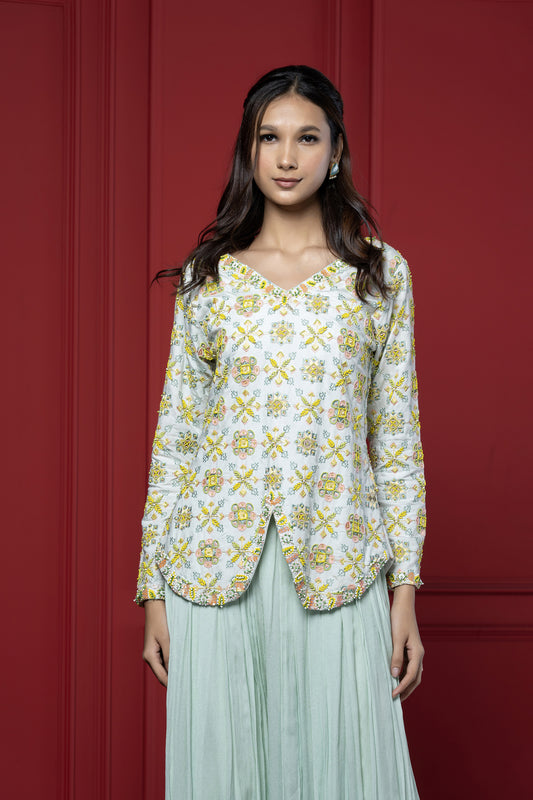 Sea Green Embroidered Georgette Peplum Set