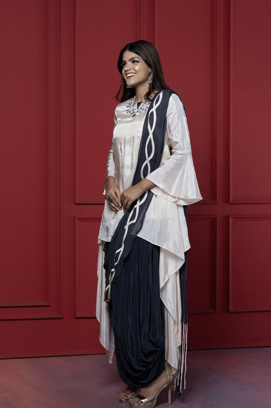 Ivory Asymmetric Drape Style Kurta set