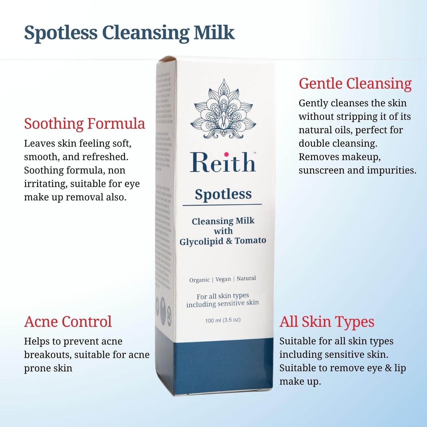 Reith Spotless Cleansing Milk | Natural Make Up Remover & Cleanser, Reith: Probiotic Skin Care