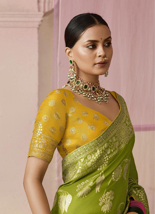 Chartreuse Green Dola Viscose Silk Premika Saree