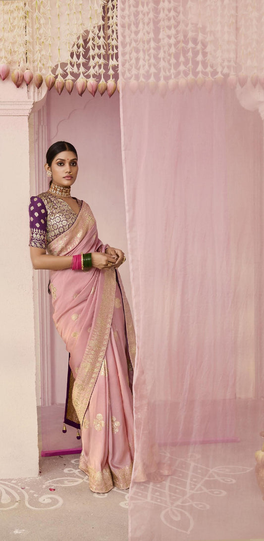 Dusty Rose Pink Dola Viscose Silk Premika Saree