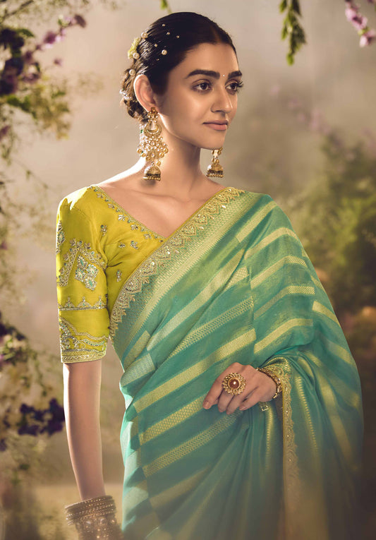 Mint Green Banarasi Zari Tissue Khwahish Wedding Saree