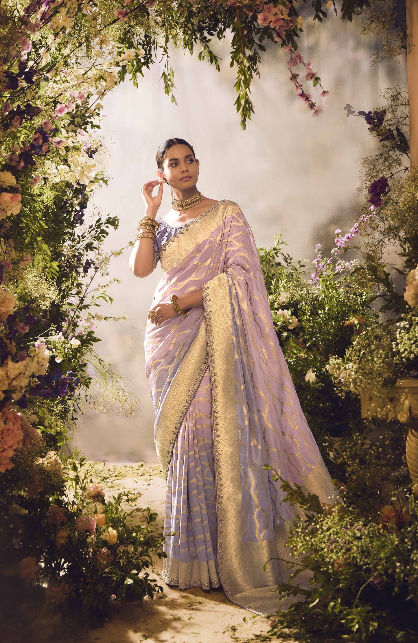 Lilac Banarasi Zari Tissue Khwahish Wedding Saree