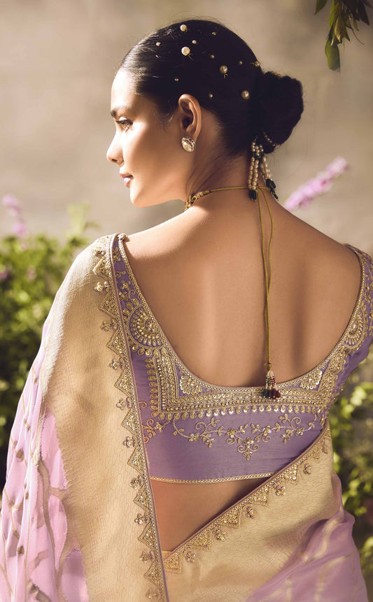 Lilac Banarasi Zari Tissue Khwahish Wedding Saree