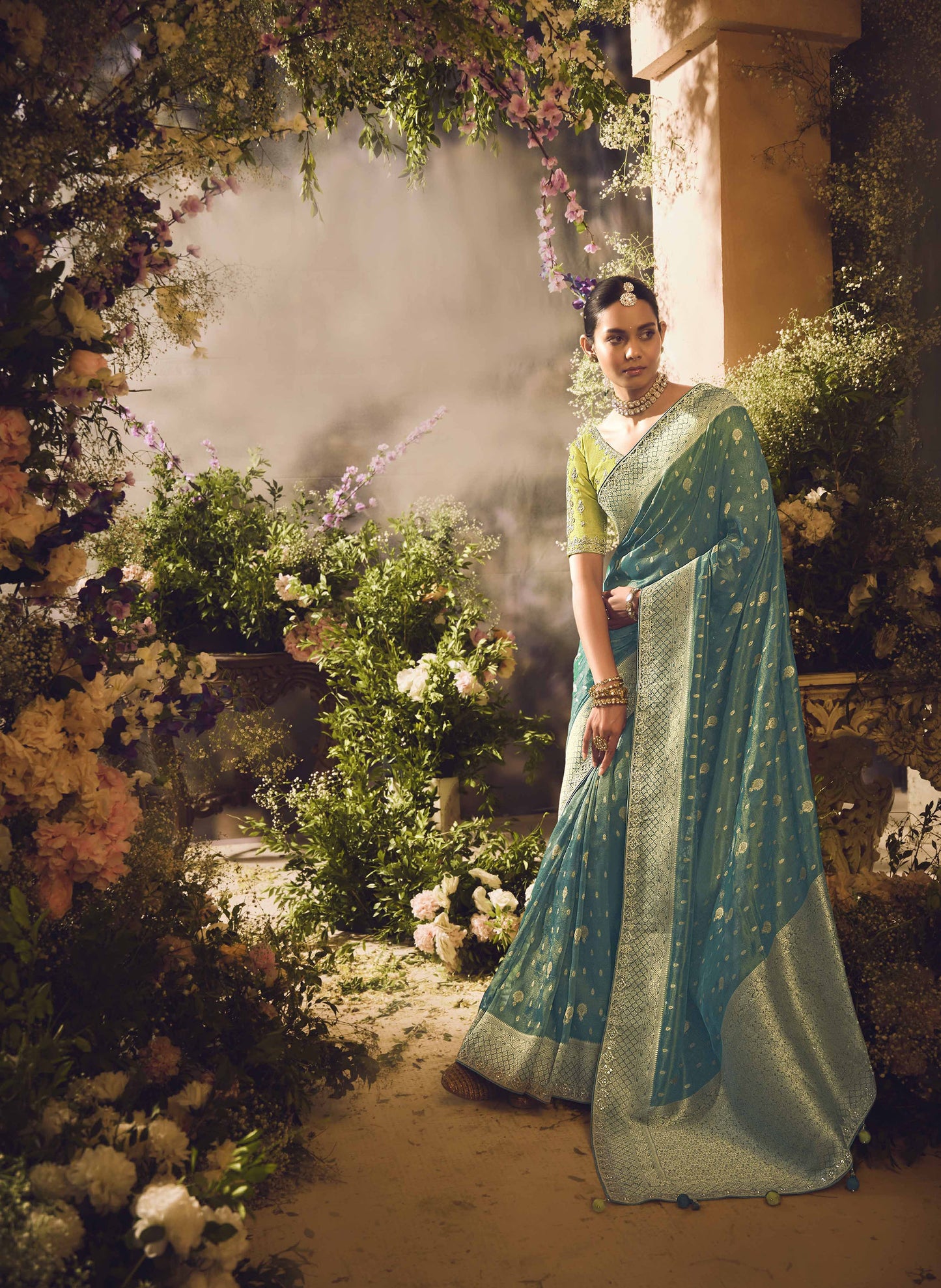 Emerald Green Banarasi Zari Tissue Khwahish Wedding Saree