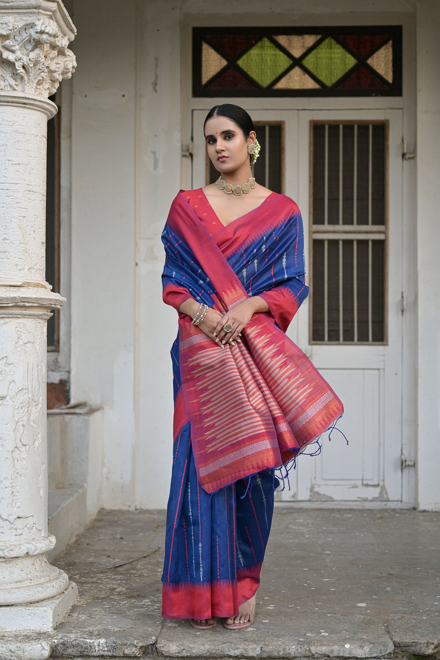 Salar Ikkat Blue Raw Silk Zari woven Saree