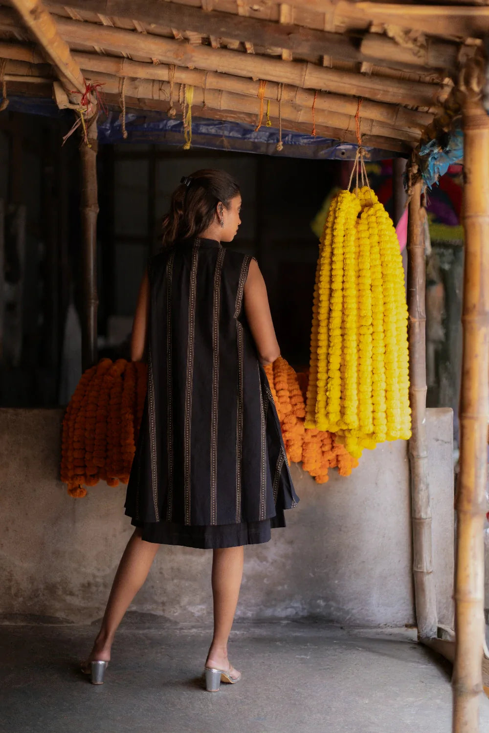 Noir Black South Cotton Dress with Shrug