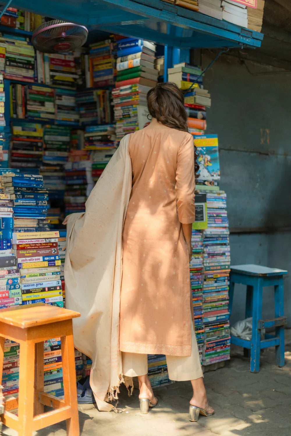 Biscuit Beige Pure South Cotton Woven Kurta Set with Dupatta