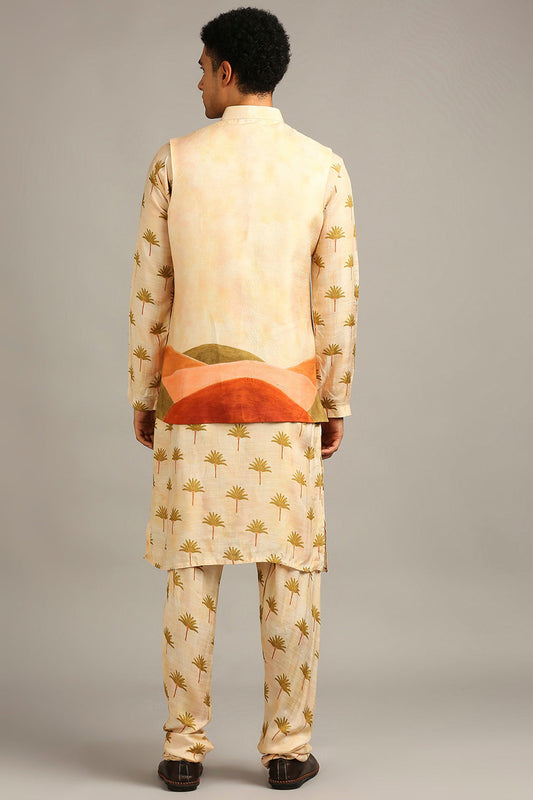 Conversational Printed Longline Jacket With Kurta Set