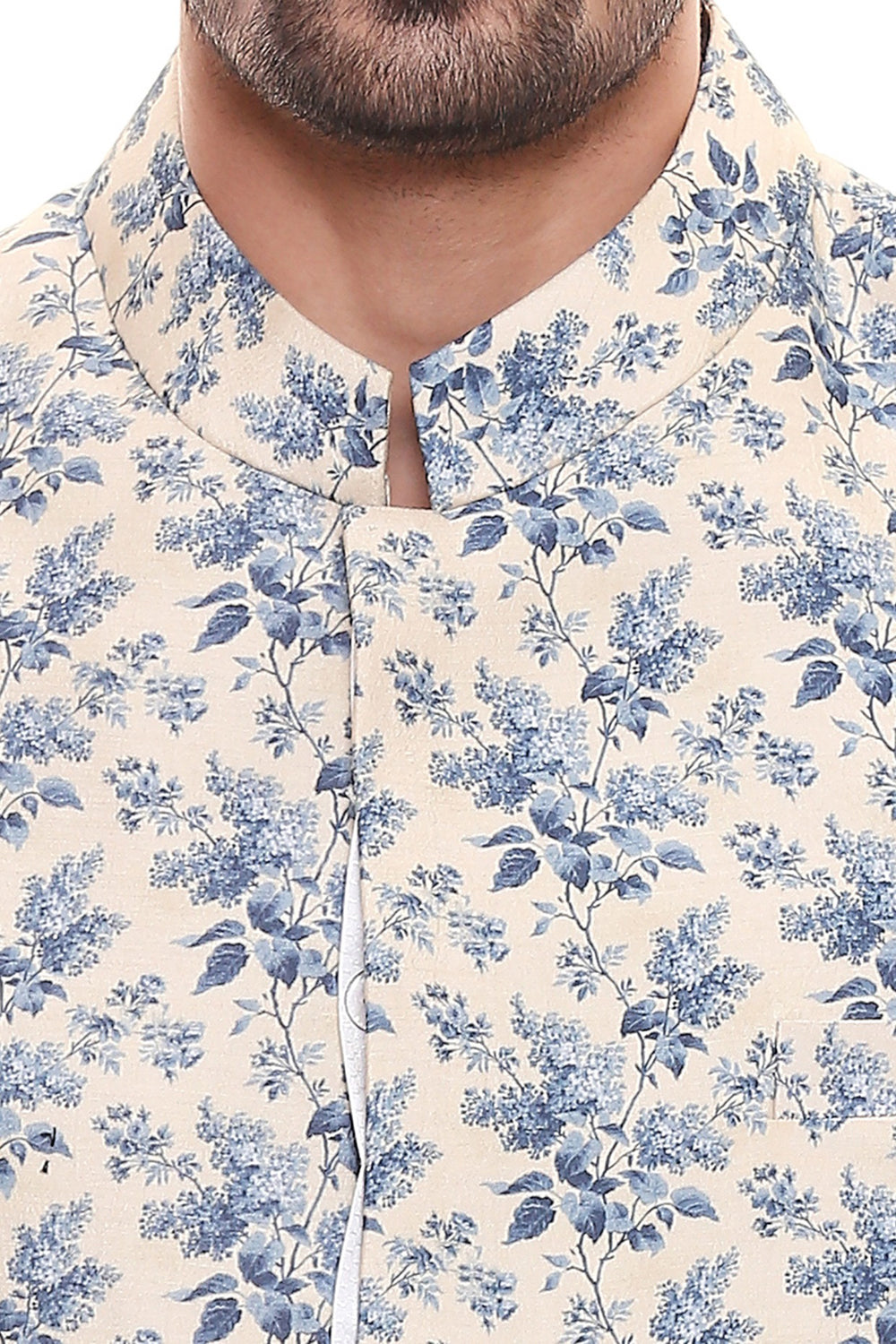 Applique Floral Printed Sherwani With Plain Chudidaar