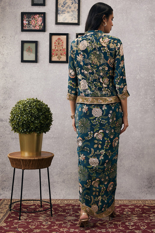 Mehr Printed Drape Dress With Jacket