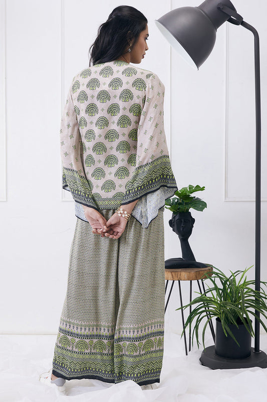 Ela Printed Overlapped Top With Pants