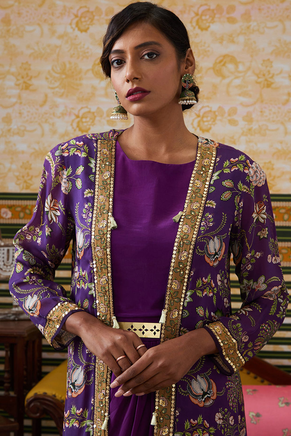 Mehr Printed Drape Dress With Jacket