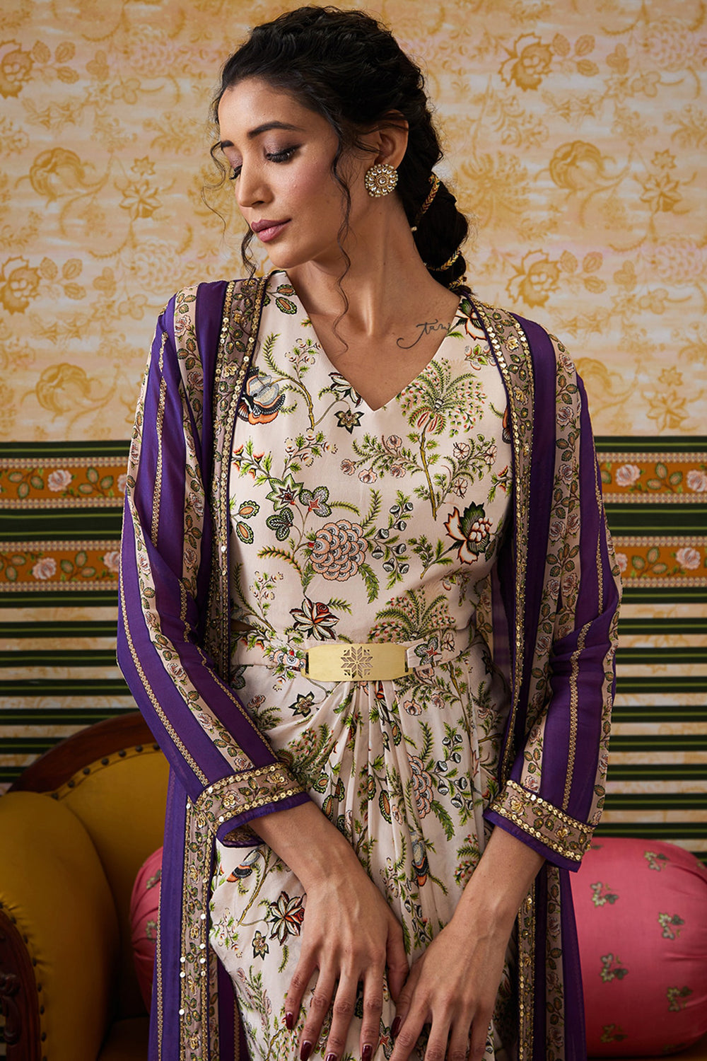 Mehr Drape Dress With Printed Jacket