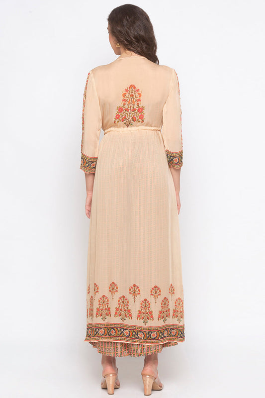 Printed Bustier And Pants Paired With Jacket.