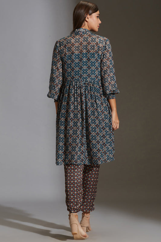 Arabesque Geometrical Print Pants With Rushed Top And Jacket