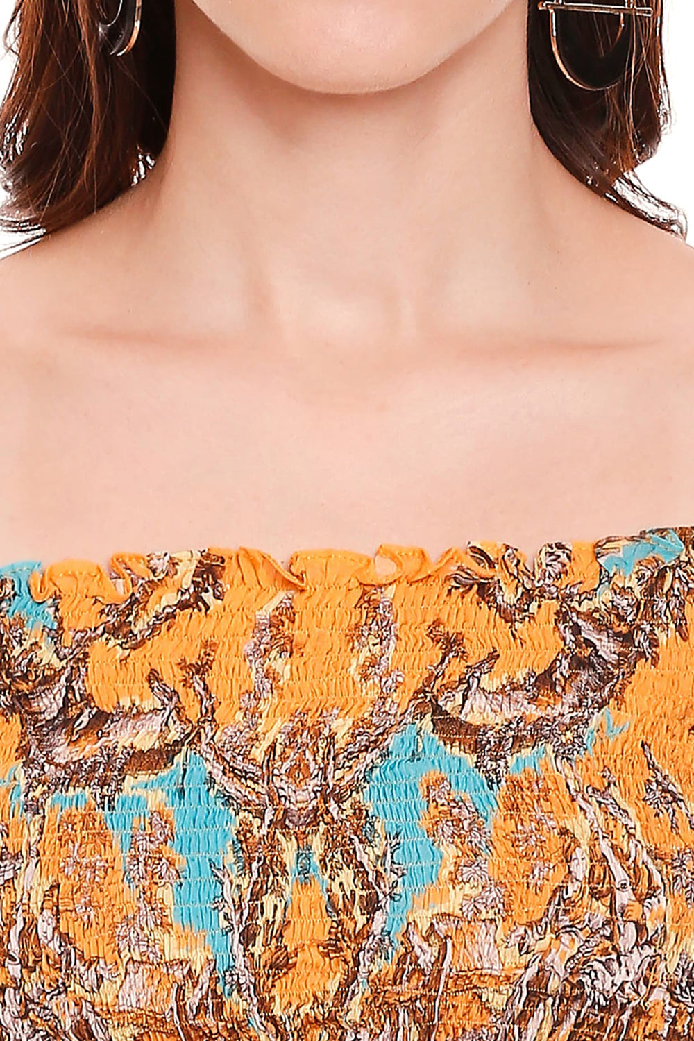 Printed Smocking Square Neck Top With Dhoti