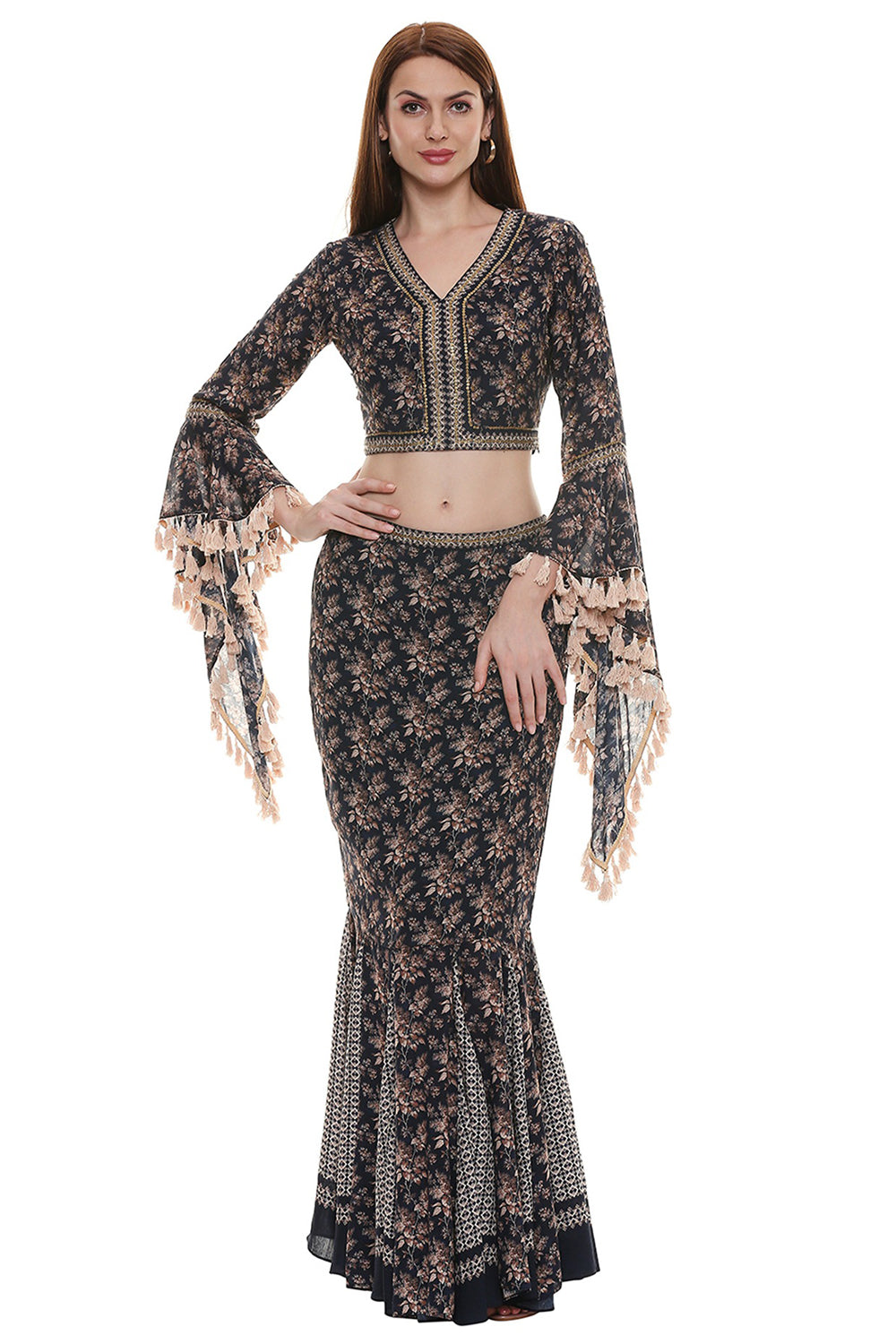 Applique Printed Skirt Set With Dupatta