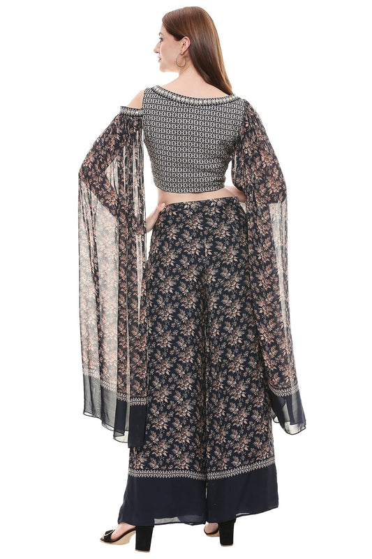 Applique Printed Crop Top And Pants