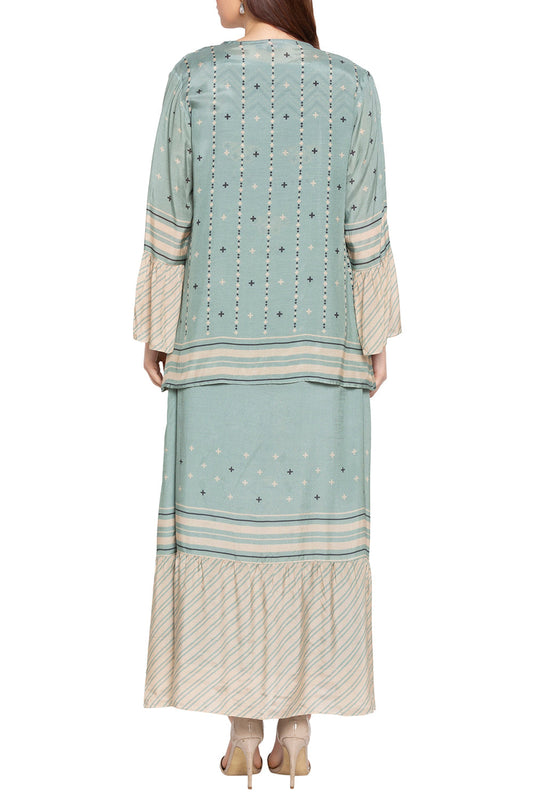 Azure Printed Dress With Jacket