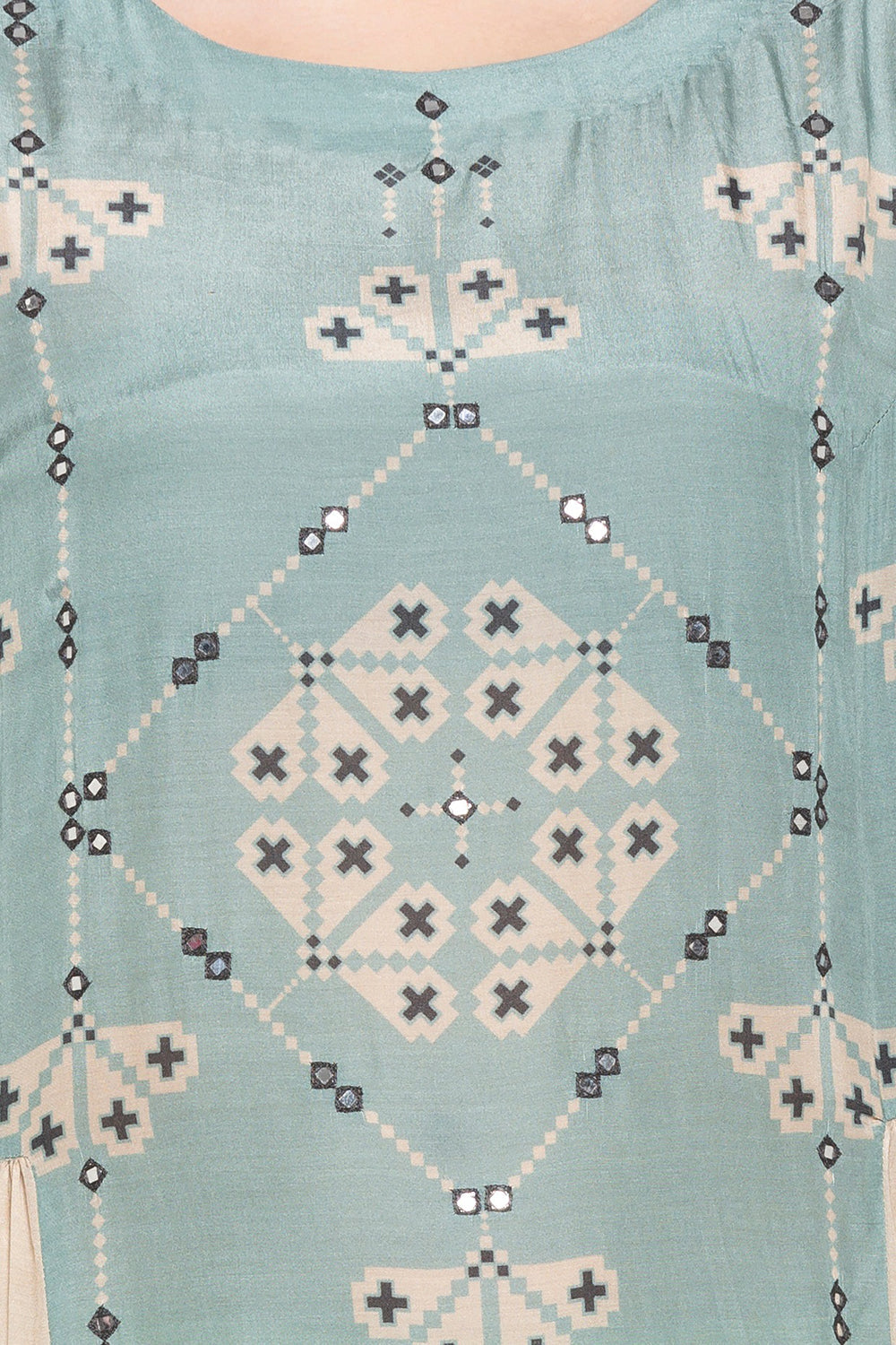 Azure Printed Dress With Flared Sleeves