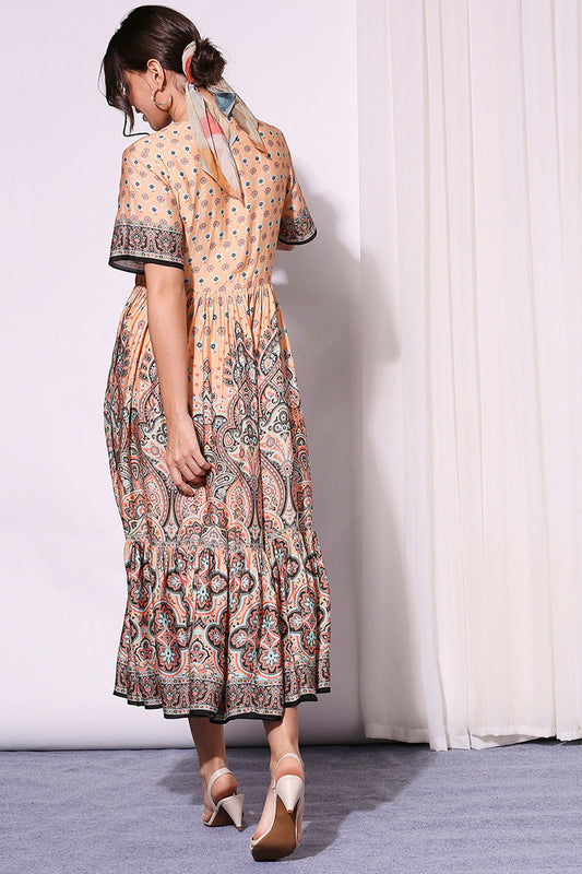 Peach Printed Ethical Kaftaan Dress