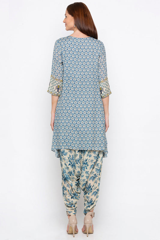 Applique Printed Dhoti Set