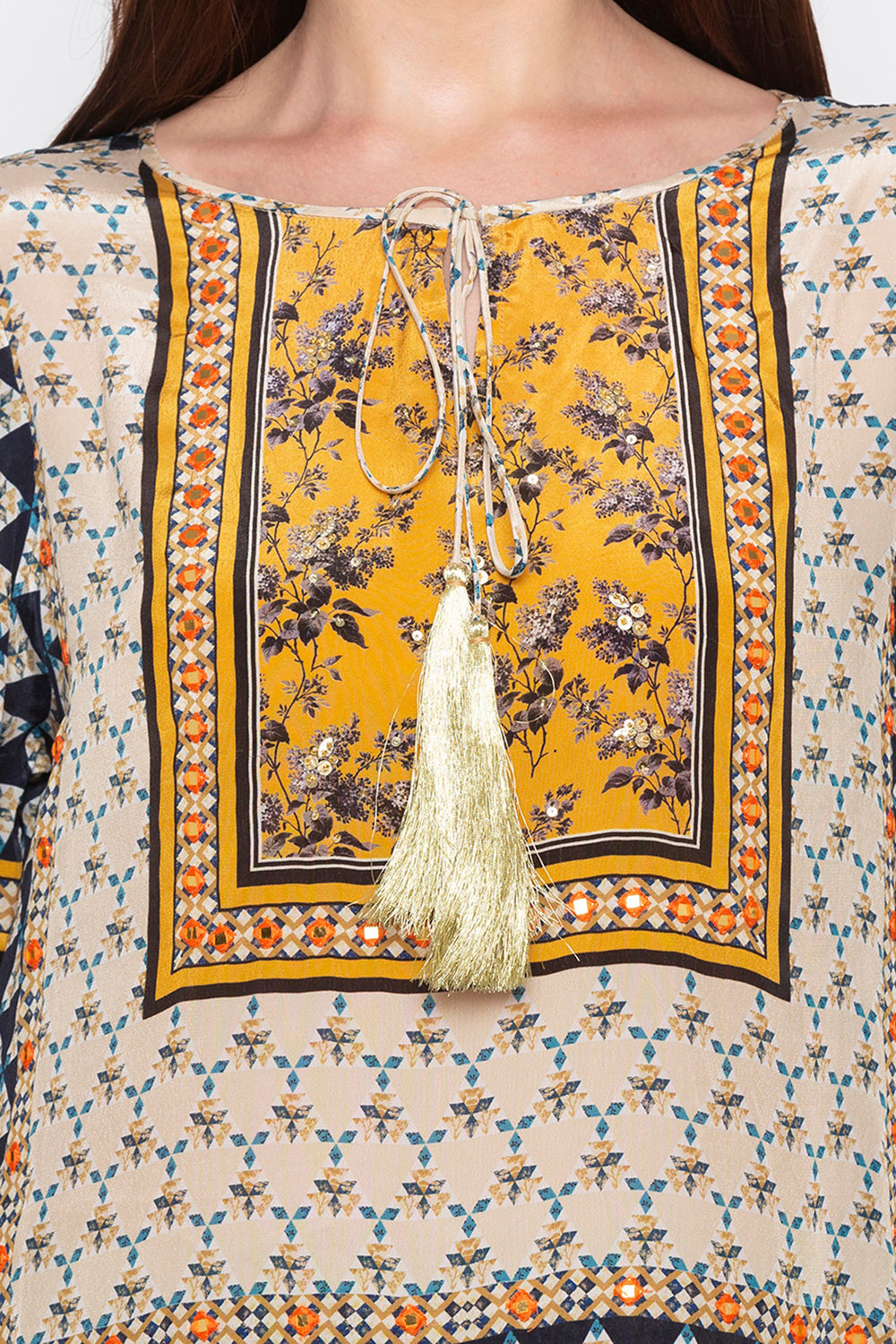 Applique Printed Dhoti Set