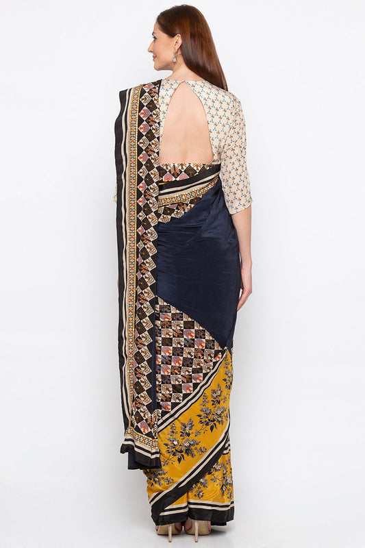Applique Printed Saree With Blouse