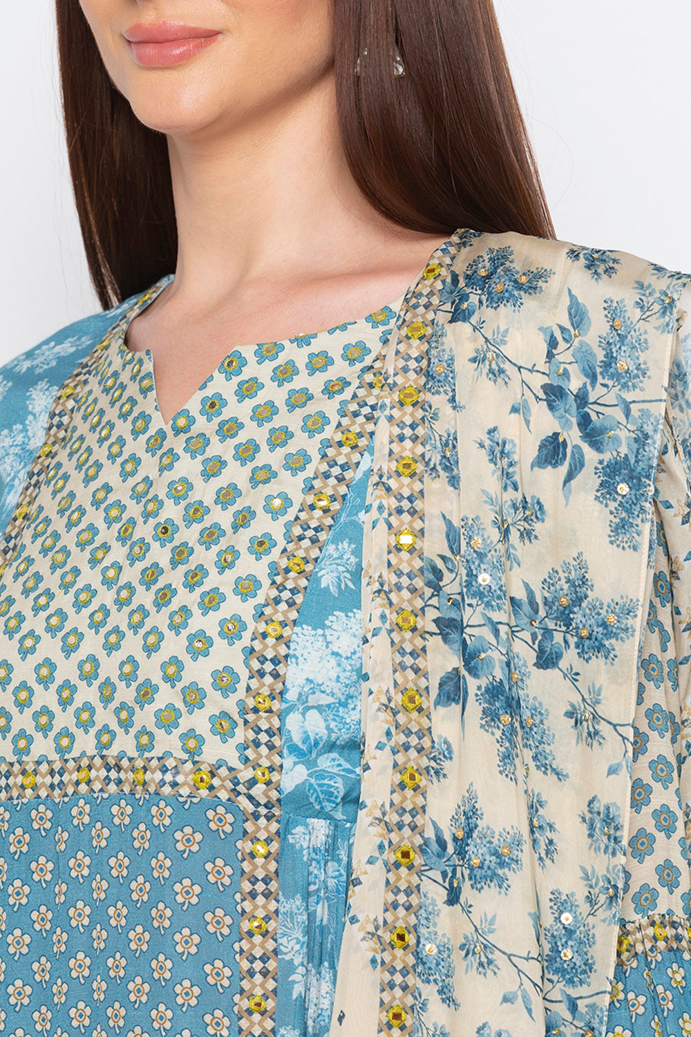 Applique Floral Palazzo Suit With Dupatta