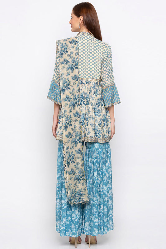 Applique Printed Sharara Set With Dupatta