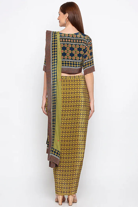 Blue & Green Draped Skirt Set