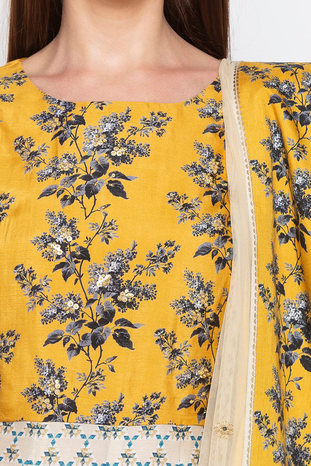 Applique Printed Anarkali With Dupatta