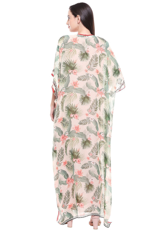 Tropical Printed Cape With Red Kurta And Palazzo