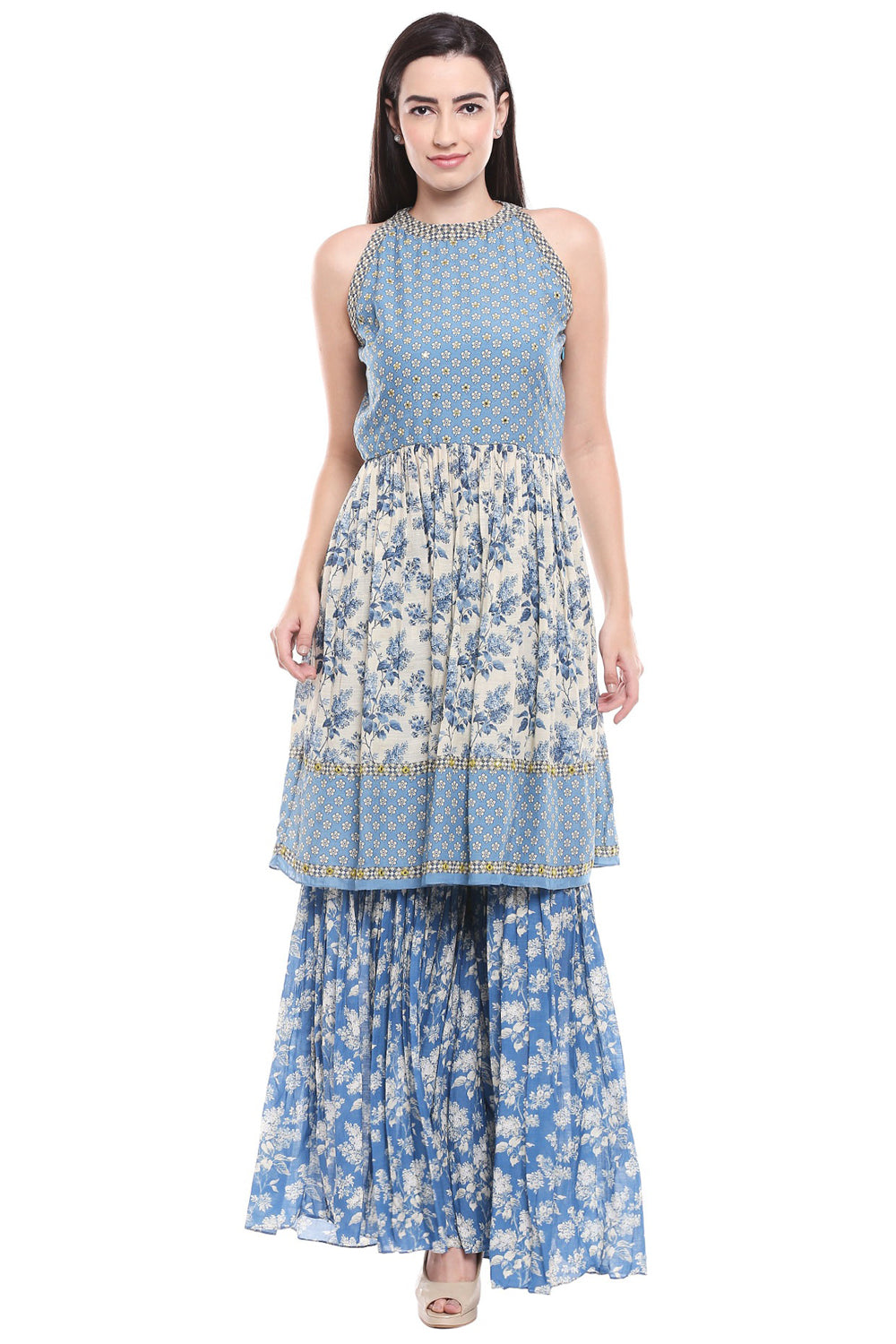 Applique Floral Printed Shrarara Set With Jacket