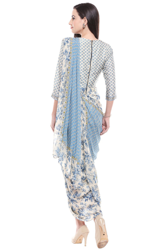 Applique Floral Printed Drape Dress