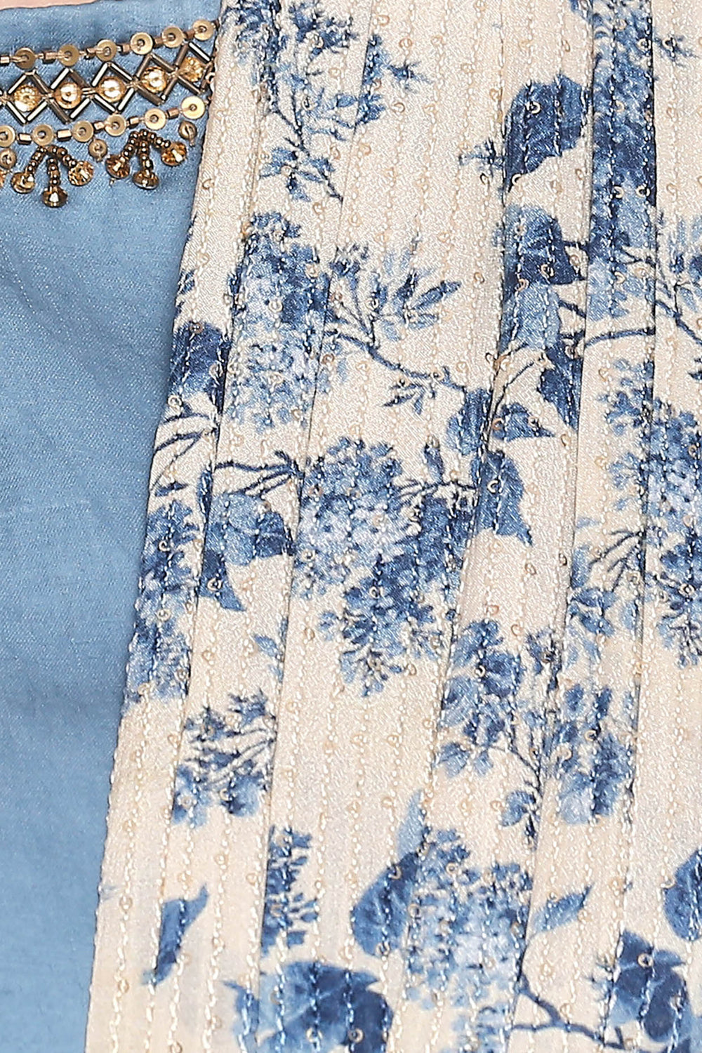 Applique Floral Printed Saree With Blouse